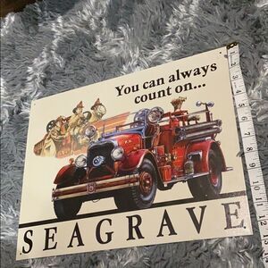 Vintage Replica Tin Metal Sign Seagrave Fire Engine